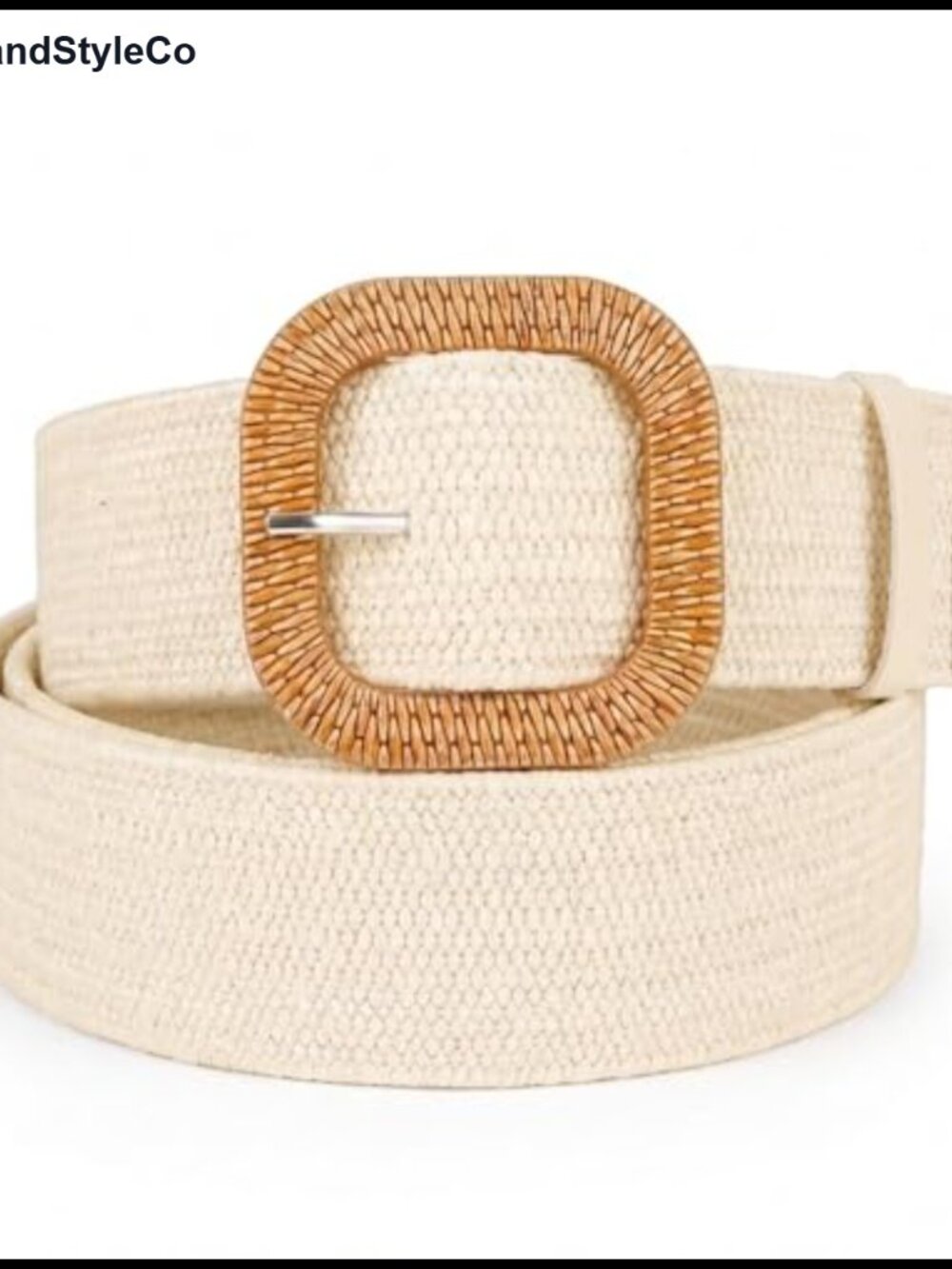 Rattan Straw Woven Women Belt with Wooden Buckle, Elastic Stretch Waistband